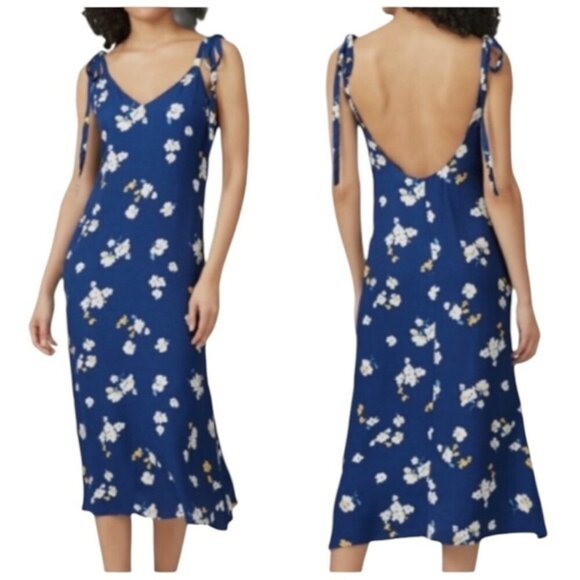 Reformation Midi Floral Jade Dress Blue White Flowers Tie Strap Large - Picture 1 of 9
